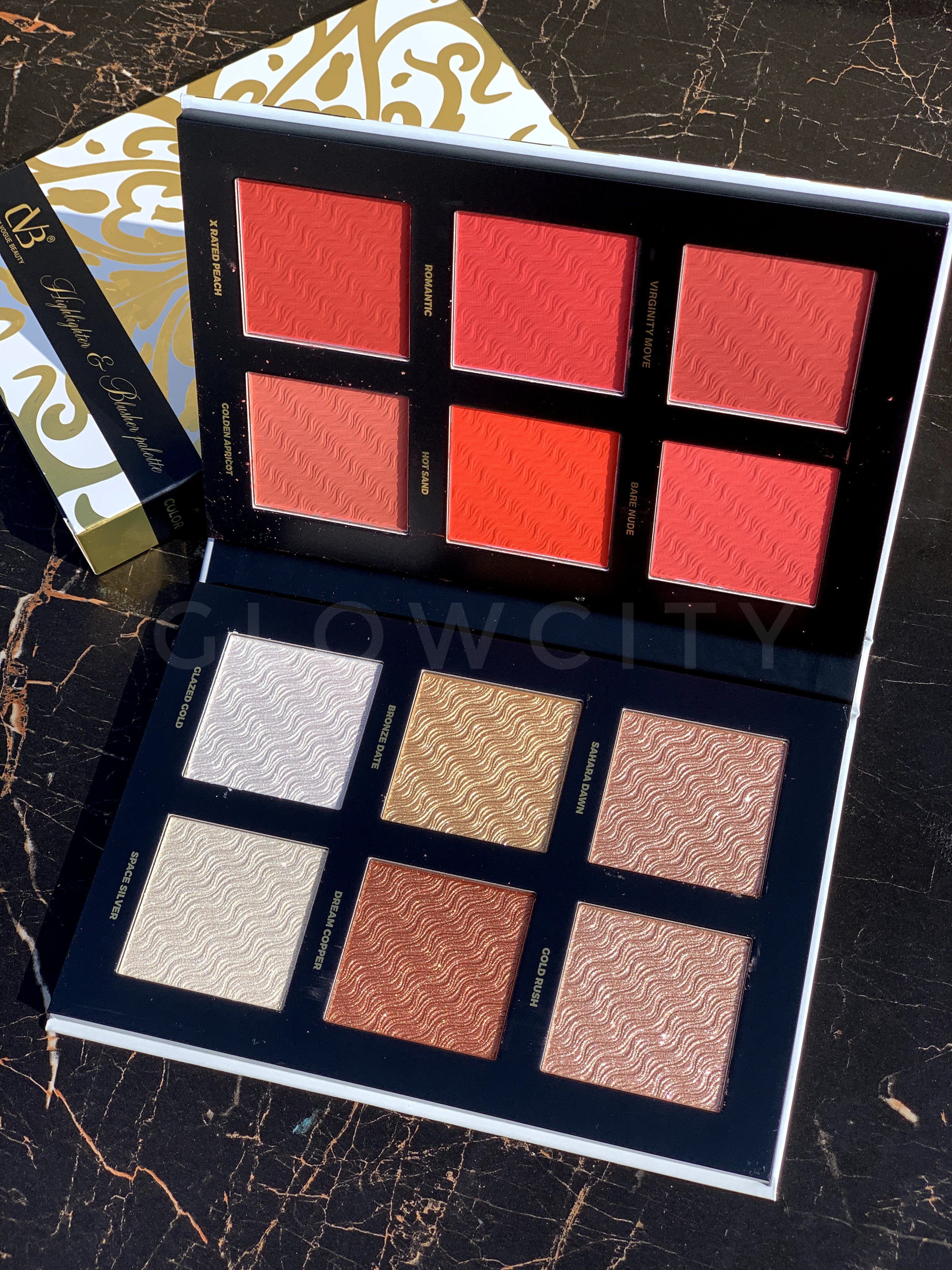 CVB Highlighter & Blush Palette – 6+6 Multi-Purpose Shades | Smoothing, Long-Lasting Finish - Premium