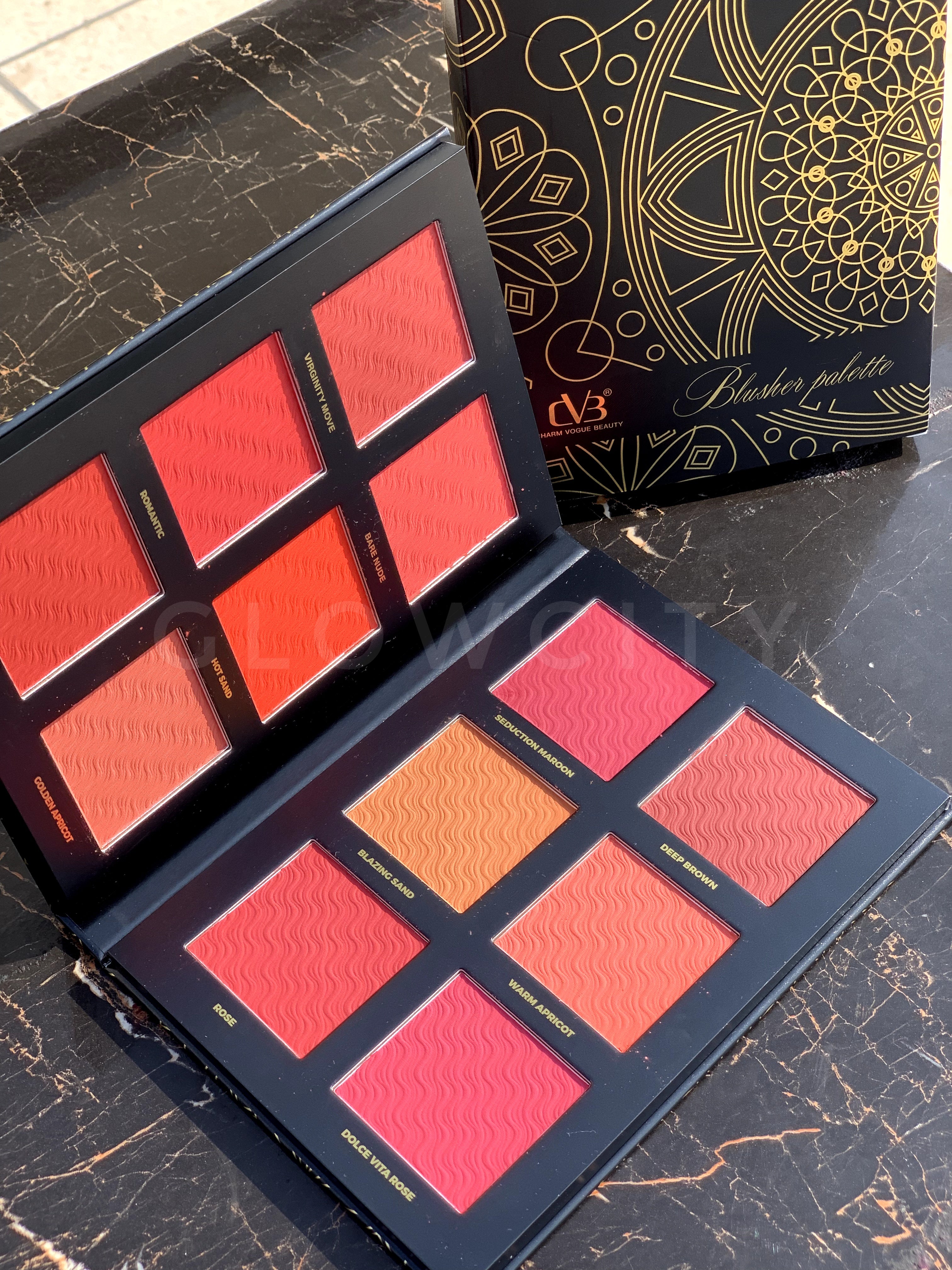 CVB 12-in-1 Blush Palette – Matte, Soft & Light Shades | Premium Gold & Black Box - for All Skin Types